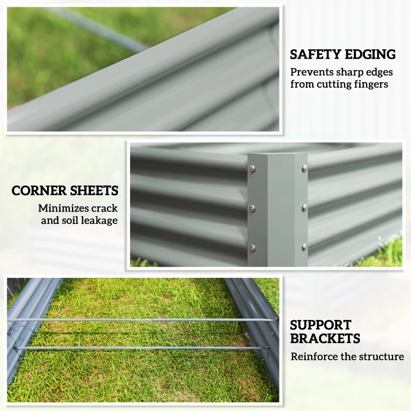 Outsunny 12 x 4 x 1ft Galvanized Raised Garden Bed, Reinforced Outdoor Planter Box with Open Bottom, Silver