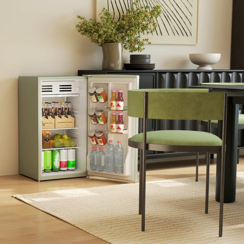 HOMCOM Retro Mini Fridge, 3.1 Cu. Ft Single Door Compact Refrigerator with Adjustable Thermostat, 2 Glass Shelves, Green