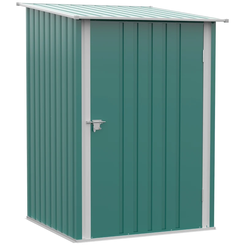 Outsunny 3.3' x 3.4' Lean-to Garden Storage Shed, Outdoor Galvanized Steel Tool House with Lockable Door for Patio Green