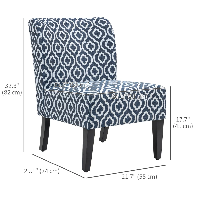 HOMCOM Armless Accent Chair for Bedroom, Upholstered Slipper Side Chair for Living Room with Wood Legs, Blue
