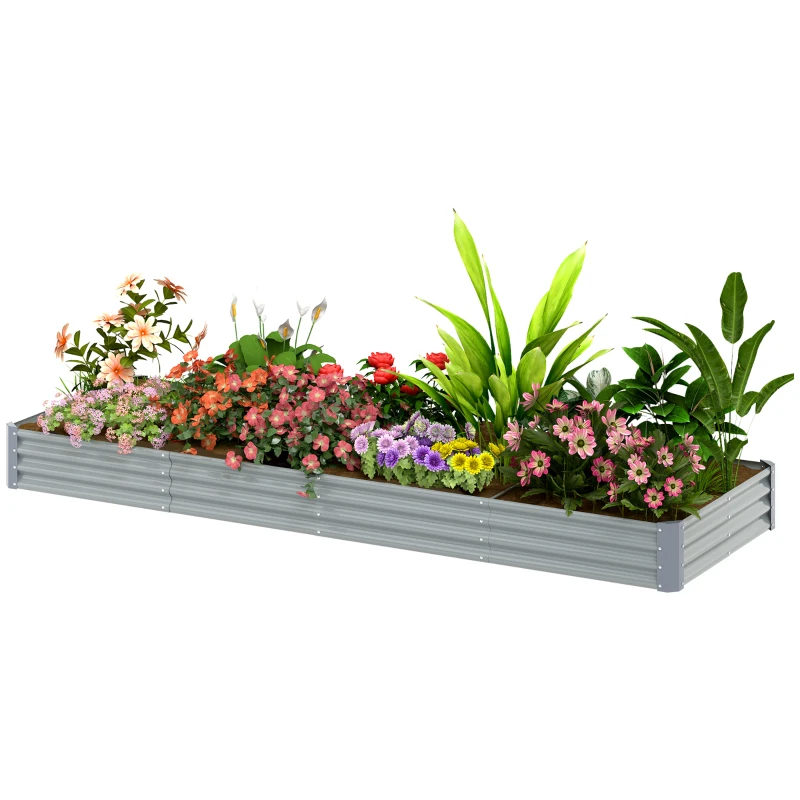 Outsunny 12 x 4 x 1ft Galvanized Raised Garden Bed, Reinforced Outdoor Planter Box with Open Bottom, Silver