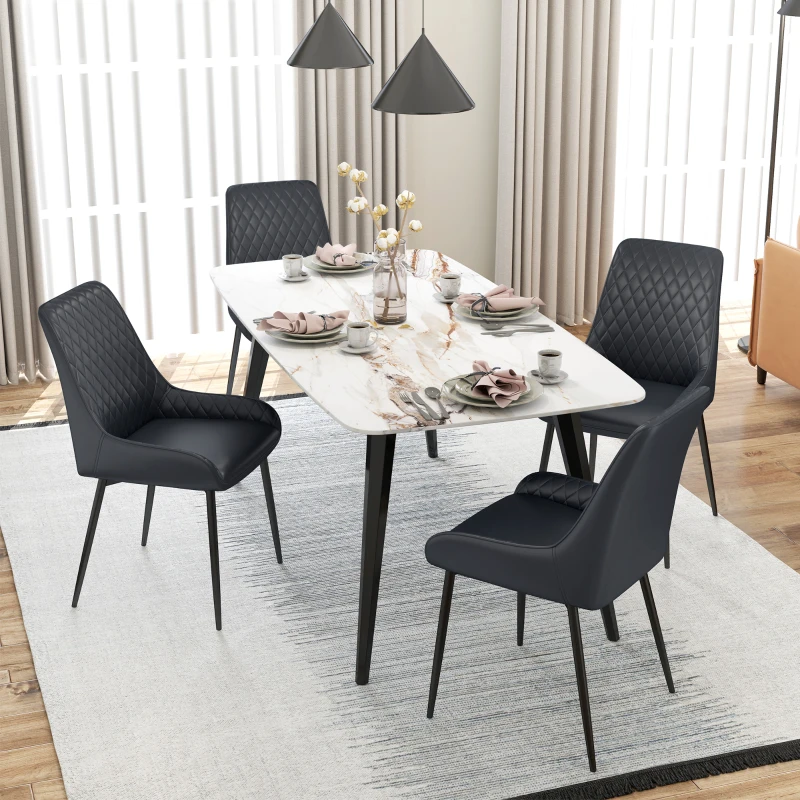 HOMCOM Upholstered Kitchen Chairs, Modern Dining Chairs Set of 2 with Diamond Tufting and Steel Legs for Dining Room, Black