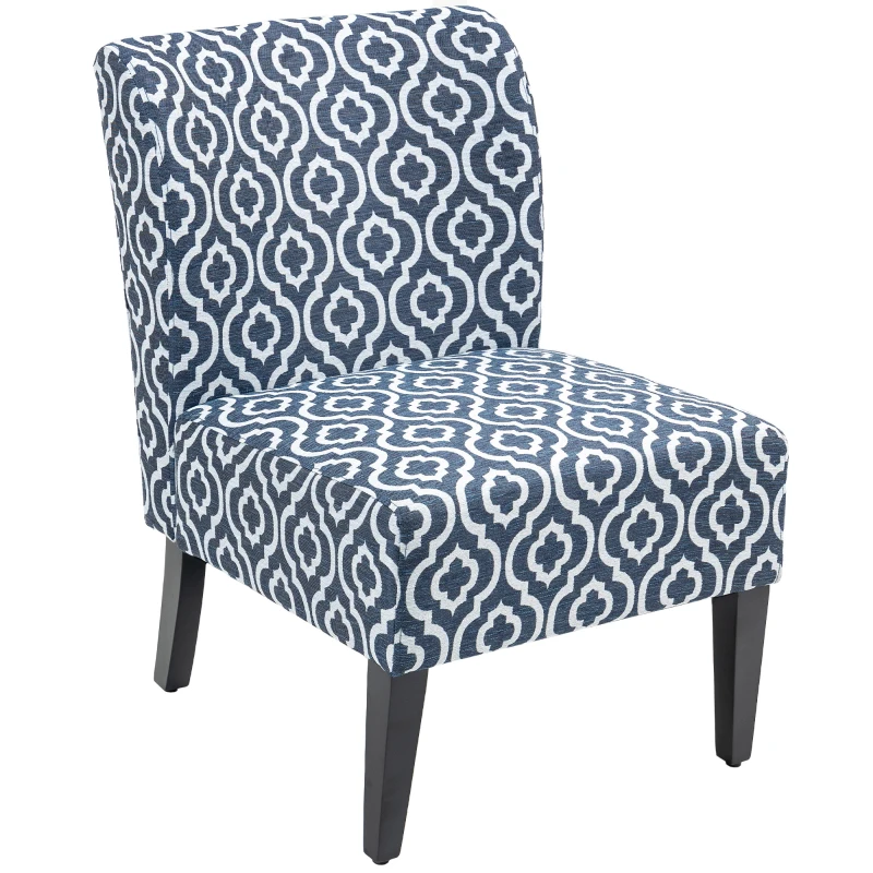 HOMCOM Armless Accent Chair for Bedroom, Upholstered Slipper Side Chair for Living Room with Wood Legs, Blue
