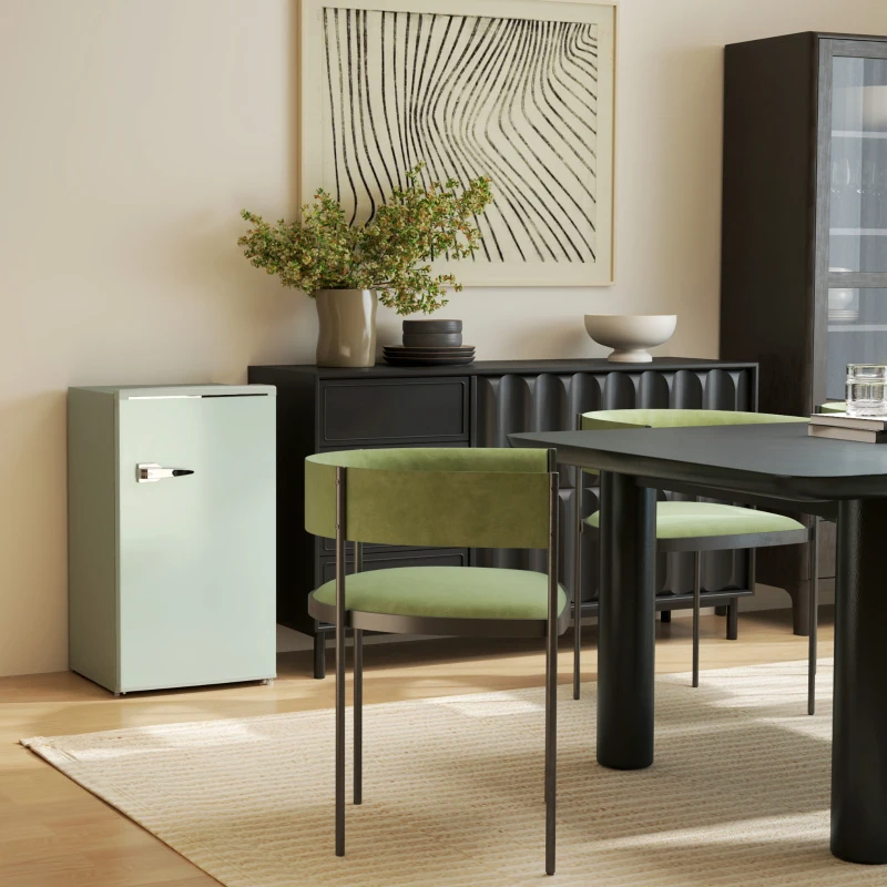 HOMCOM Retro Mini Fridge, 3.1 Cu. Ft Single Door Compact Refrigerator with Adjustable Thermostat, 2 Glass Shelves, Green