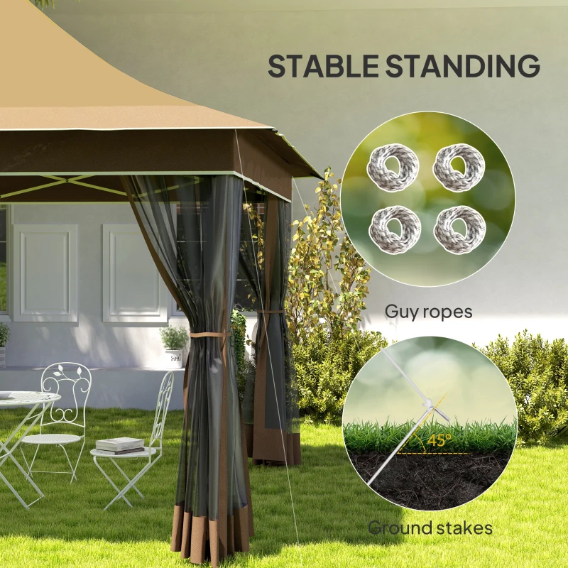 Outsunny 12 x 12 ft. Canopy Tent with Mesh Netting, UPF50+ Pop Up Tent with Carry Bag for Garden, Patio, Beige