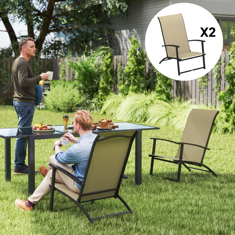 Outsunny Set of 2 Outdoor Dining Chairs with High Back, Armrests, Folding Patio Chairs for Patio, Lawn, Camping, Beige