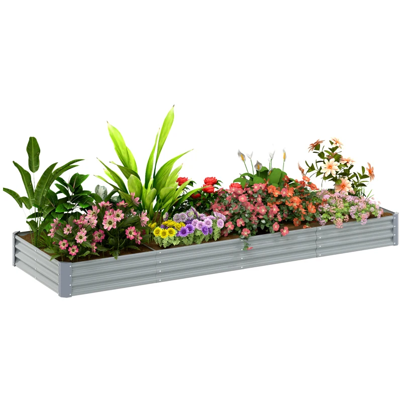 Outsunny 12 x 4 x 1ft Galvanized Raised Garden Bed, Reinforced Outdoor Planter Box with Open Bottom, Silver