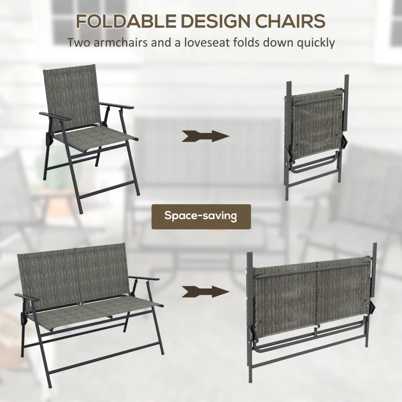 Outsunny Outdoor 4 Pieces Patio Furniture Set, Garden Set with Two Foldable Armchairs, a Loveseat & Glass Top Table, Mixed Brown