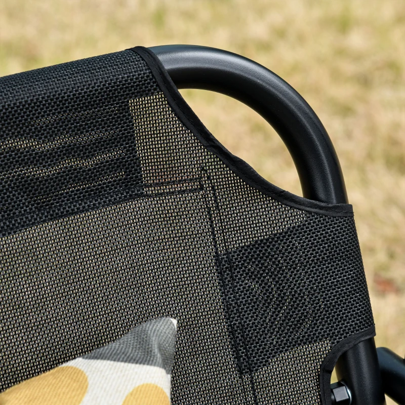 Outsunny 2-Seater Patio Swing Chair, Outdoor Adjustable Canopy Porch Swing with Armrests, Texeline Fabric and Steel Frame, Black