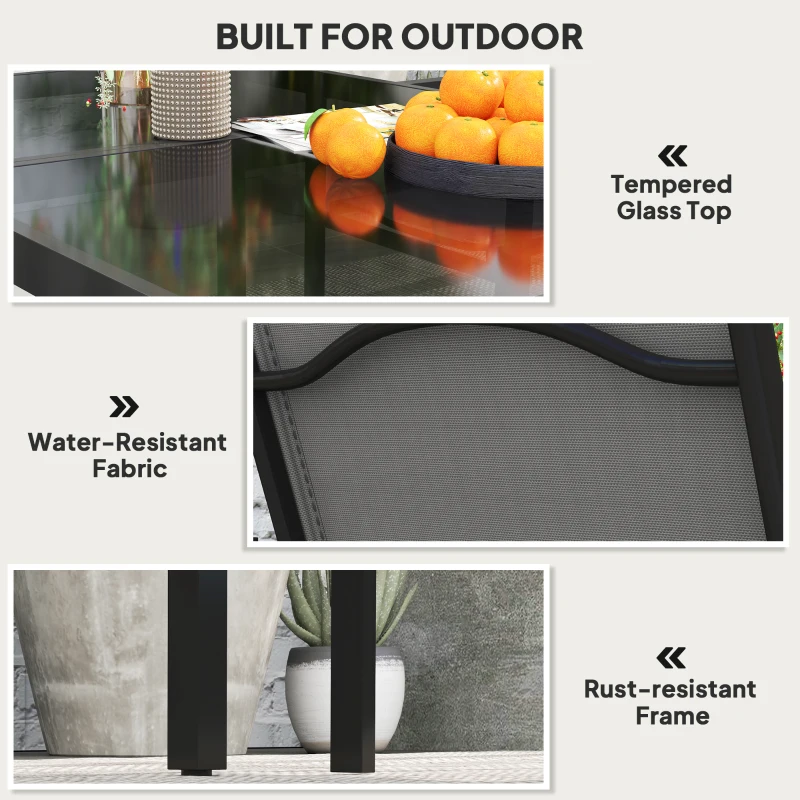 Outsunny 5 Piece Patio Dining Set with 4 Stackable Chairs, Tempered Glass Top, Rust-Resistant Metal Frame