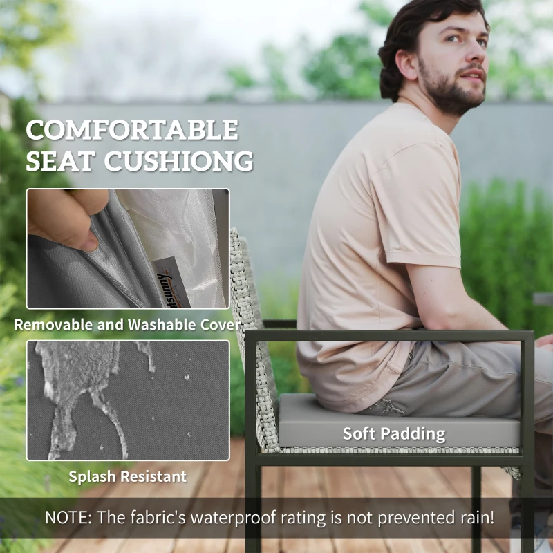 Outsunny 9 Pieces Wicker Patio Dining Set with 4 Armchairs, 4 Stools, Tempered Glass Top, Removable Cushions, Light Grey