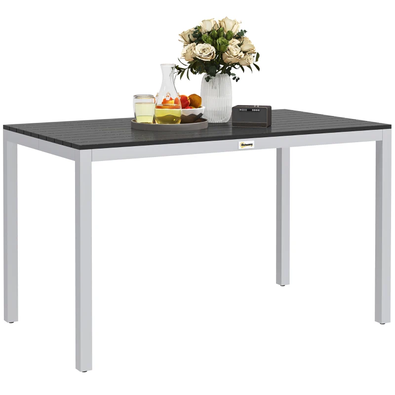 Outsunny Outdoor Dining Table for 4-6 with Easy Maintenance Slatted Top, Rust-Resistant Aluminium Frame, Black