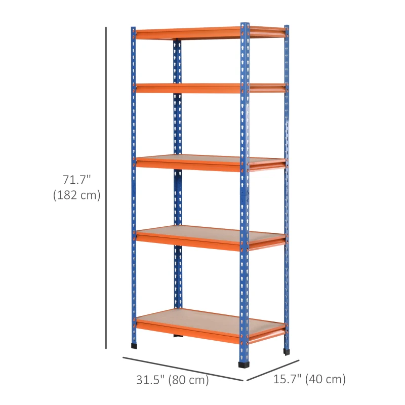 HOMCOM 5-Tier Heavy Duty Garage Shelf, Metal Shelving Unit with Adjustable Shelves, Metal Frame, 31.5"x15.75"x71.75", 3300 lbs Capacity for Workshop, Shed, Office