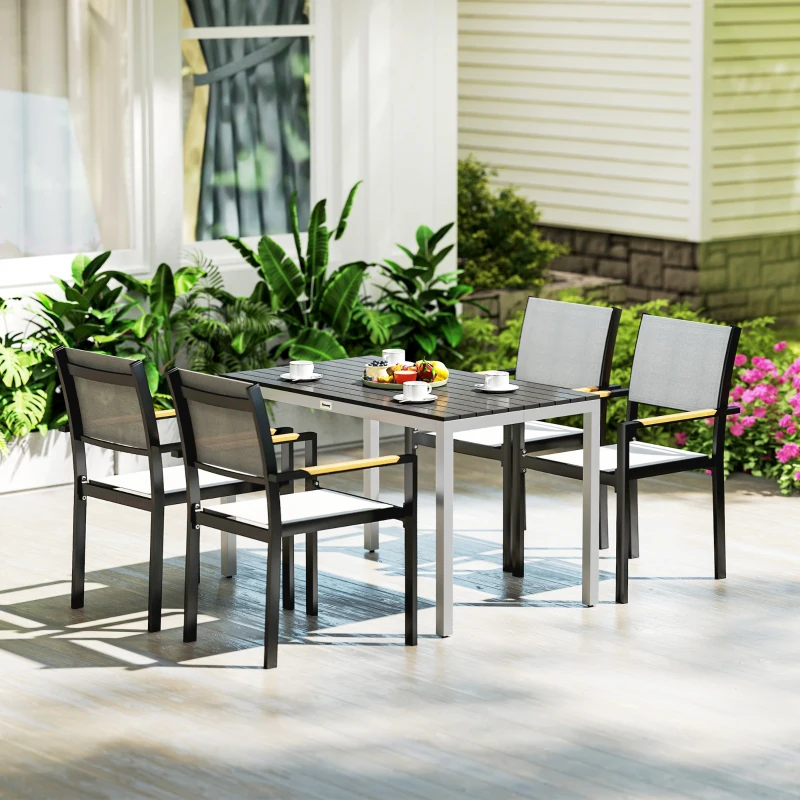 Outsunny Outdoor Dining Table for 4-6 with Easy Maintenance Slatted Top, Rust-Resistant Aluminium Frame, Black