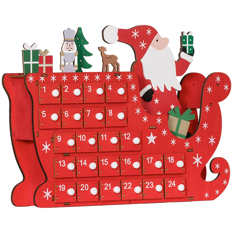 HOMCOM Wooden Christmas Advent Calendar with 24 Countdown Drawers, Reusable Holiday Decor Xmas Gift for Kids Adults, Red