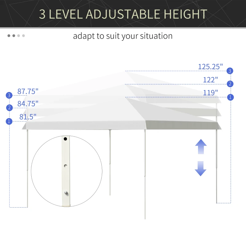 Outsunny 13' x 13' Pop Up Canopy Tent, Instant Sun Shelter, Tents for Parties, Height Adjustable for Outdoor, Garden, Patio, Parties, White