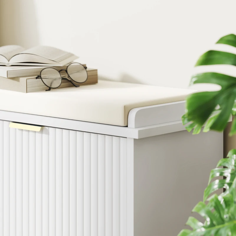 HOMCOM Shoe Storage Bench with Padded Seat Cushion and Flip-Drawer, Entryway Bench, Shoe Cabinet, 40.9x10.2x18.7 Inches, White