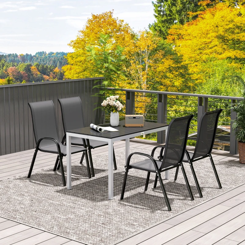 Outsunny Outdoor Dining Table for 4-6 with Easy Maintenance Slatted Top, Rust-Resistant Aluminium Frame, Black