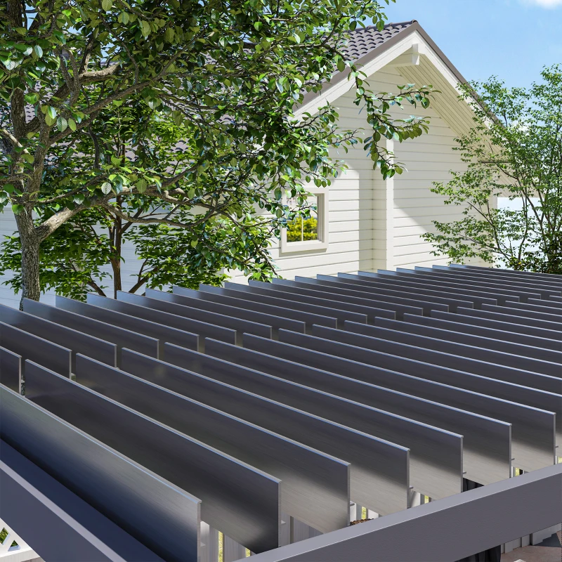 Outsunny 10' x 13' Outdoor Retractable Pergola w/ Sun Shade Louvered Top, Pergola w/ Canopy, Curtains, Netting, Dark Gray