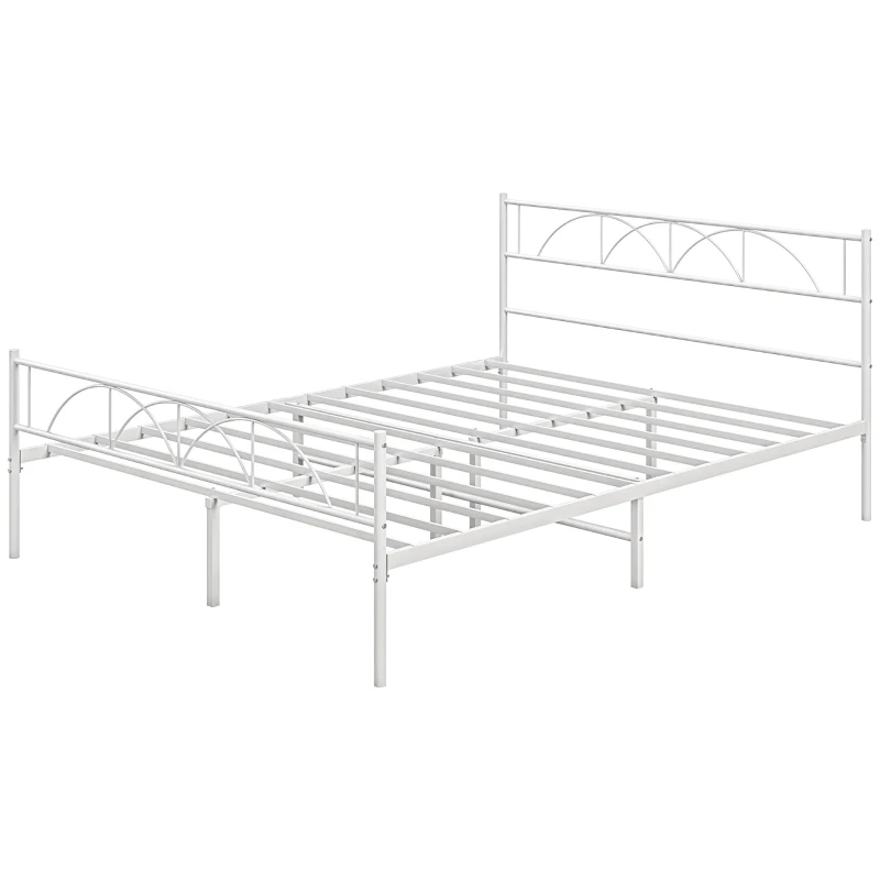 HOMCOM Metal Full Platform Bed Frame with Headboard, Steel Slat Support, Underbed Storage, No Box Spring Needed, Easy Assembly
