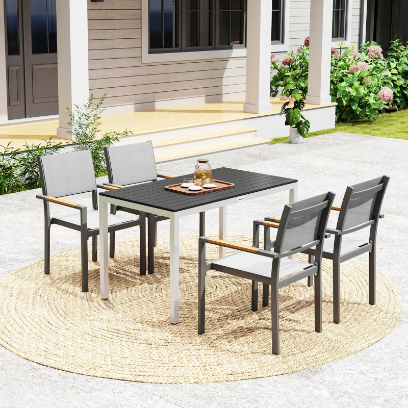 Outsunny Outdoor Dining Table for 4-6 with Easy Maintenance Slatted Top, Rust-Resistant Aluminium Frame, Black