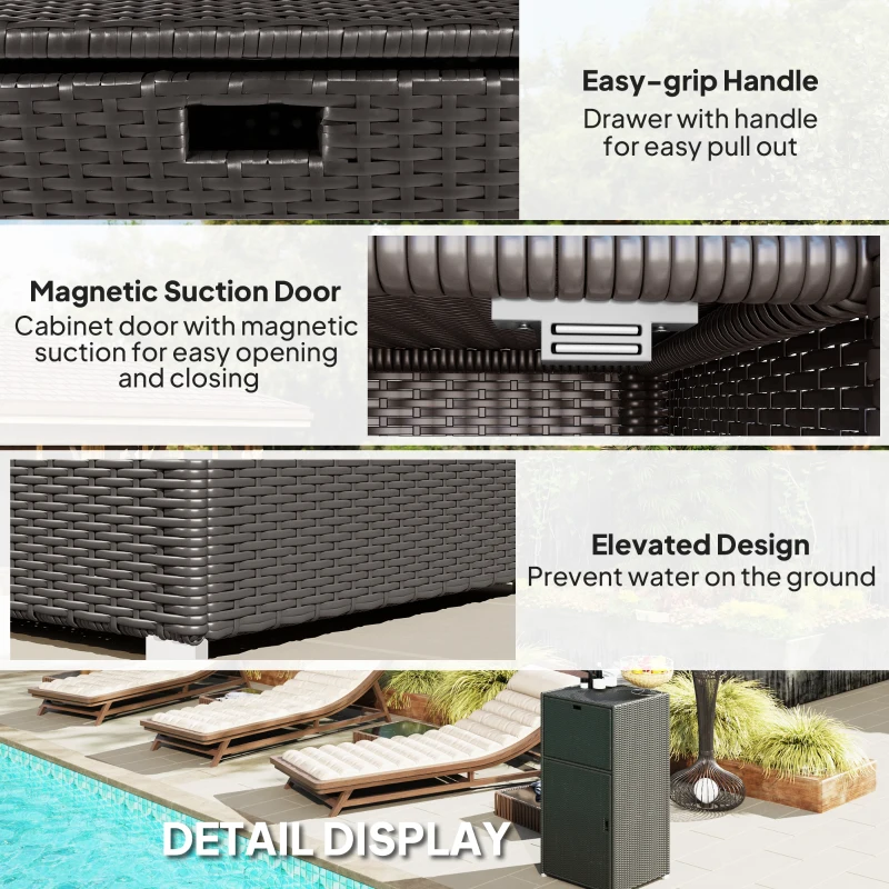 Outsunny Outdoor Towel Rack for Pool w/ Drawer & Cabinet, Dark Brown