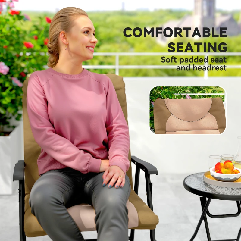 Outsunny 3-Piece Outdoor Foldable Rocking Chair Set, Light Brown
