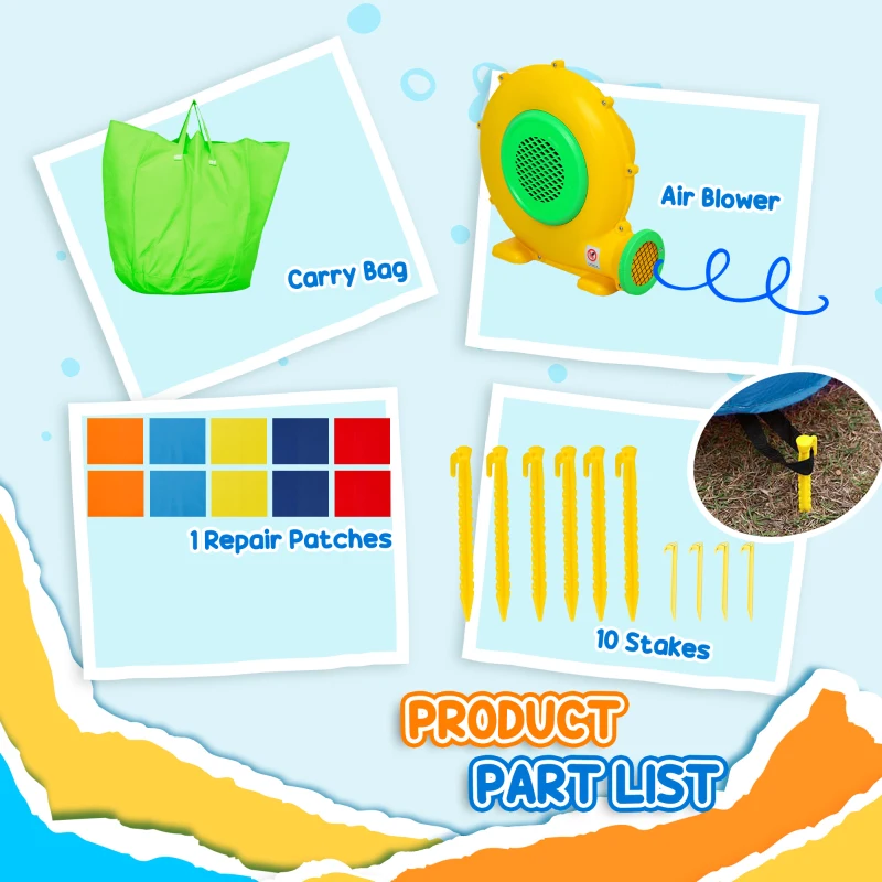 Qaba 4 in 1 Inflatable Bounce House with Slide, Basketball Hoop, Ball Pit, Blower, Storage Bag, 163" x 81" x 75"