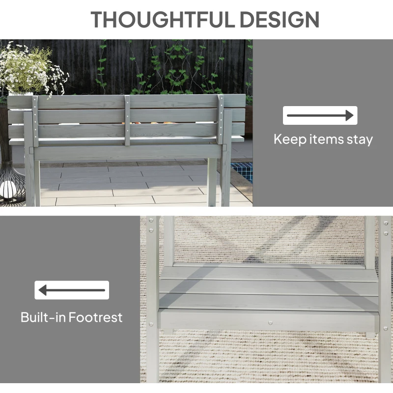 Outsunny 110cm Rectangle Outdoor Bar Table with Built-in Footrest, Slatted Top, Grey