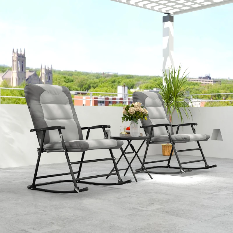 Outsunny 3-Piece Outdoor Foldable Rocking Chair Set, Light Grey