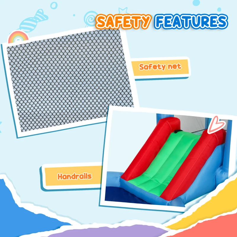 Qaba 4 in 1 Inflatable Bounce House with Slide, Basketball Hoop, Ball Pit, 370W Blower, Storage Bag, 163" x 81" x 75"