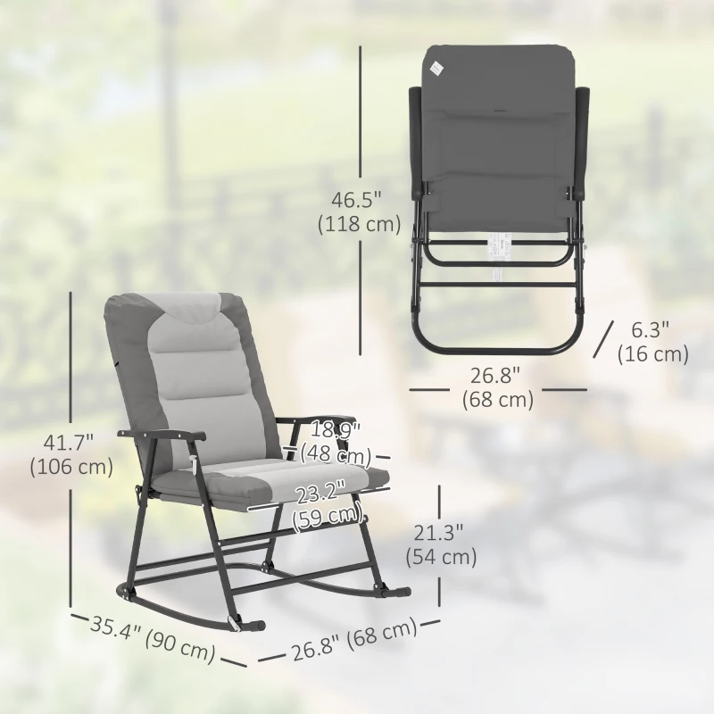 Outsunny Folding Rocking Chair Set of 2 Padded Rockers with Armrest, Light Grey