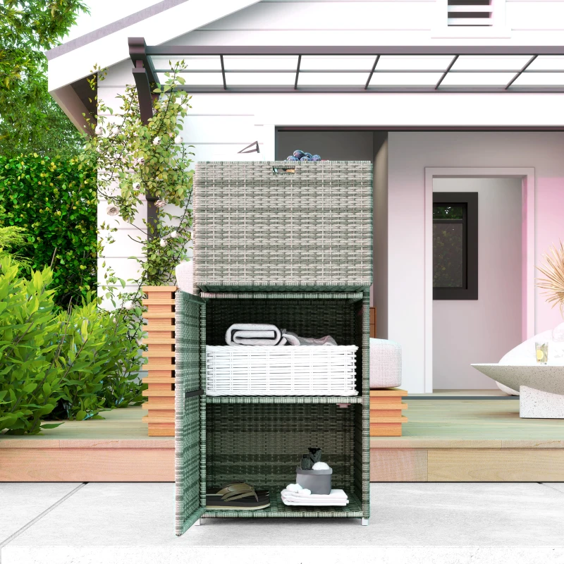 Outsunny Outdoor Towel Rack for Pool w/ Drawer & Cabinet, Gray