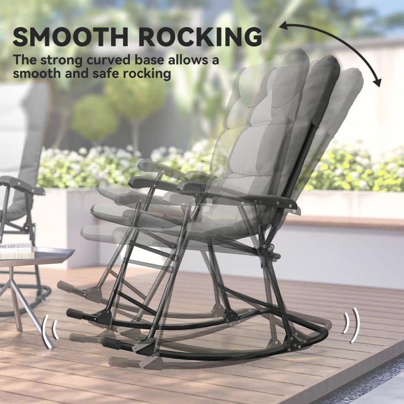 Outsunny Folding Rocking Chair Set of 2 Padded Rockers with Armrest, Light Grey