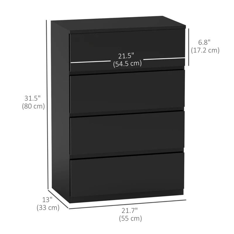 HOMCOM 4 Drawer Cabinet Storage Cupboard Freestanding Organiser Unit, Black