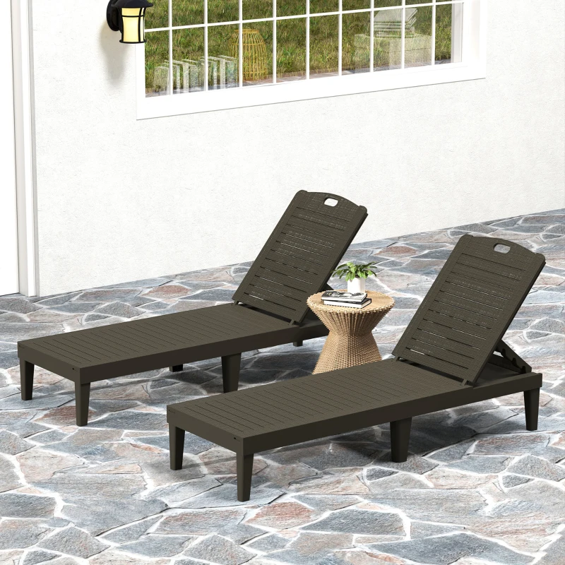Outsunny Set of 2 lounger chair, Waterproof Resin Exterior Lounge Chairs with 4-Position Adjustable Backrest for Backyard, Black