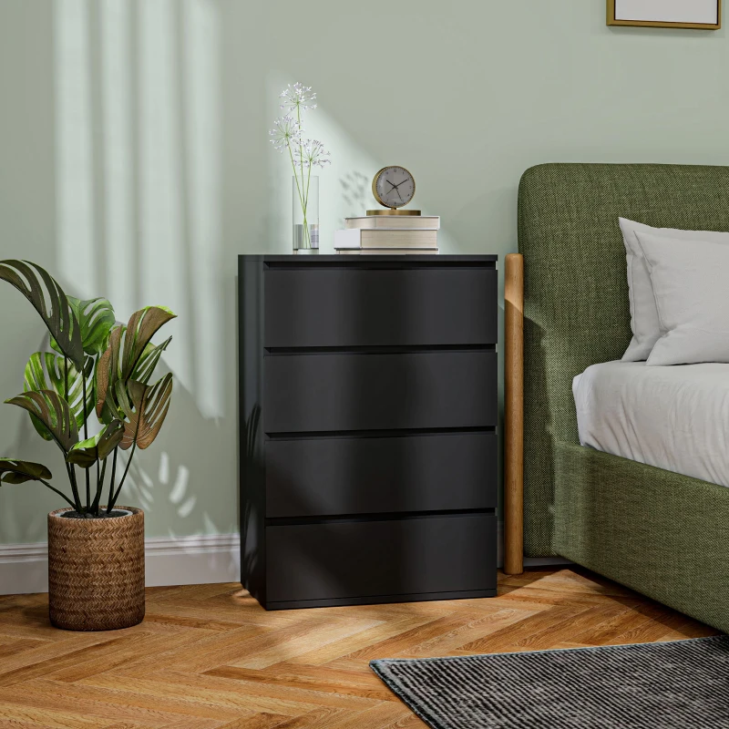 HOMCOM 4 Drawer Cabinet Storage Cupboard Freestanding Organiser Unit, Black