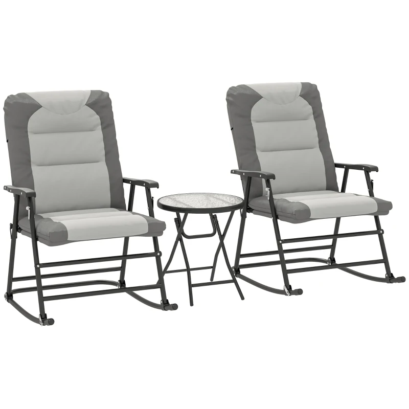 Outsunny 3-Piece Outdoor Foldable Rocking Chair Set, Light Grey