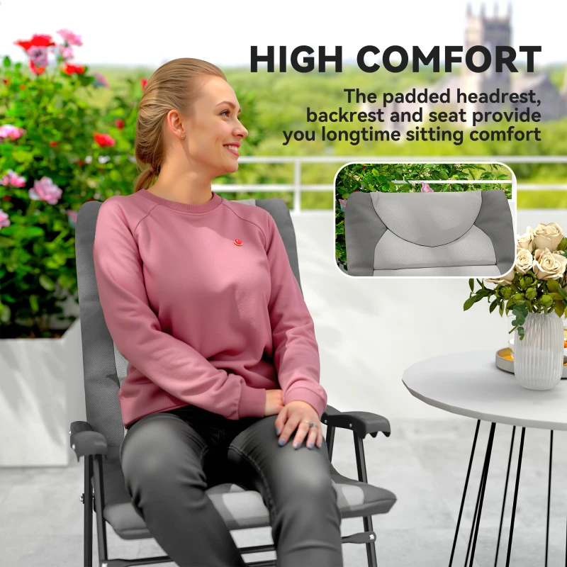 Outsunny Folding Rocking Chair Set of 2 Padded Rockers with Armrest, Light Grey