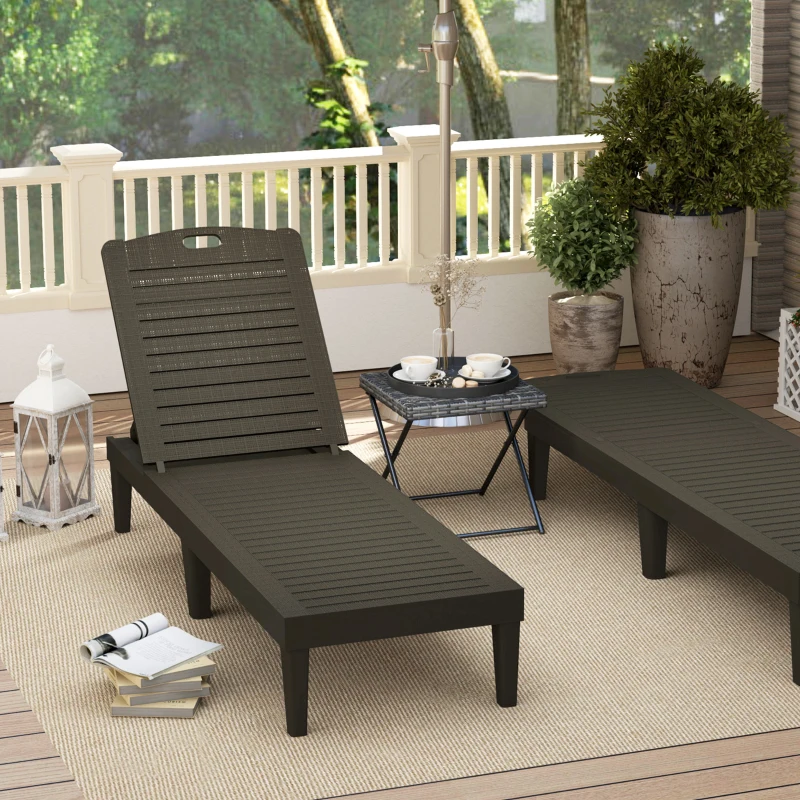 Outsunny Set of 2 lounger chair, Waterproof Resin Exterior Lounge Chairs with 4-Position Adjustable Backrest for Backyard, Black