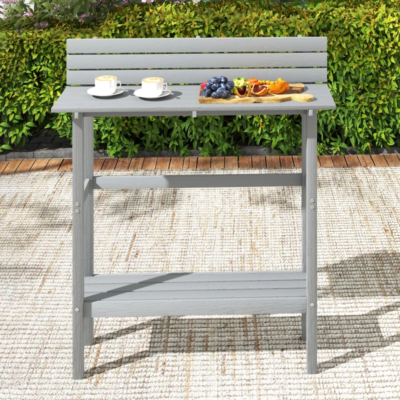 Outsunny 110cm Rectangle Outdoor Bar Table with Built-in Footrest, Slatted Top, Grey
