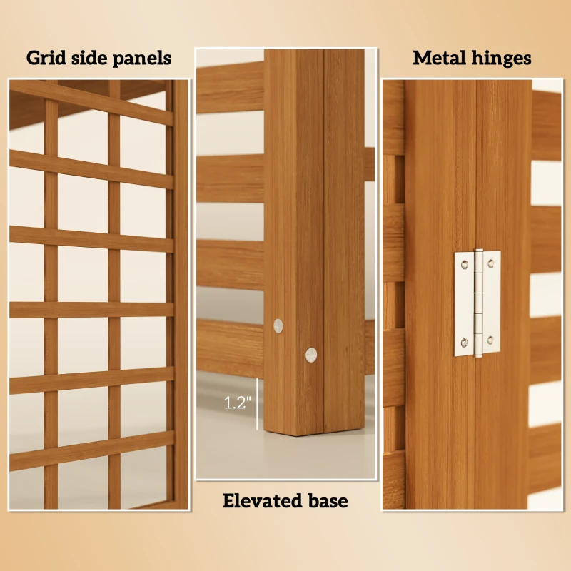 Outsunny Outdoor Air Conditioner Fence Privacy Screen, Wood AC Fence Potting Table with Shelves for Patio, Light Brown
