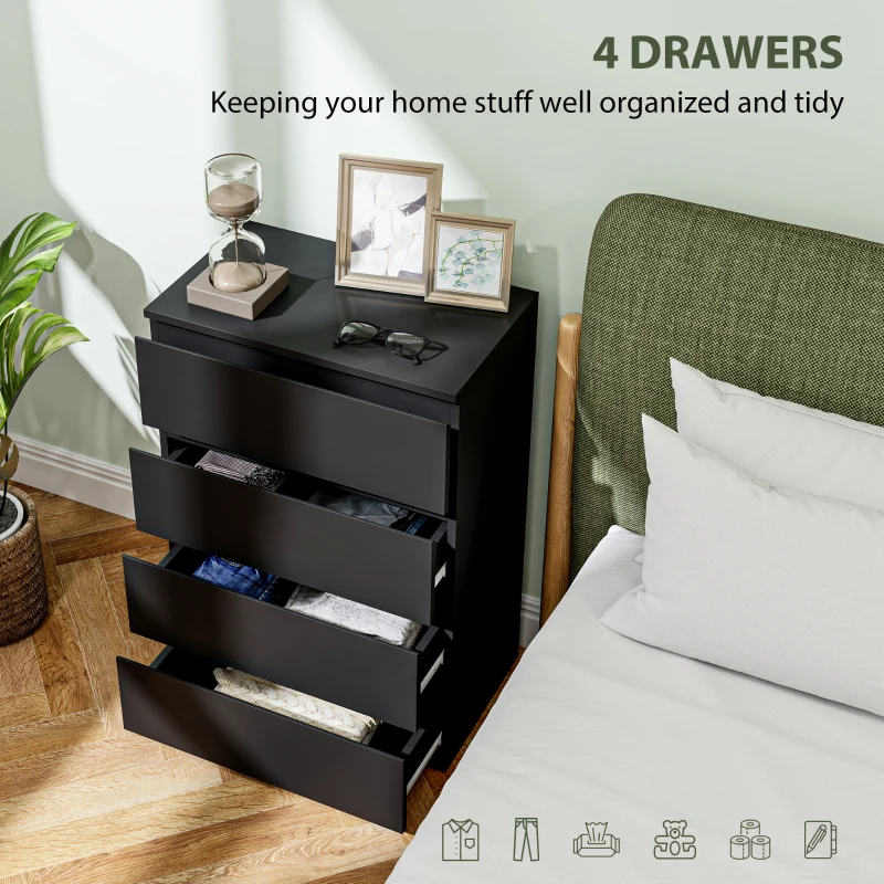 HOMCOM 4 Drawer Cabinet Storage Cupboard Freestanding Organiser Unit, Black