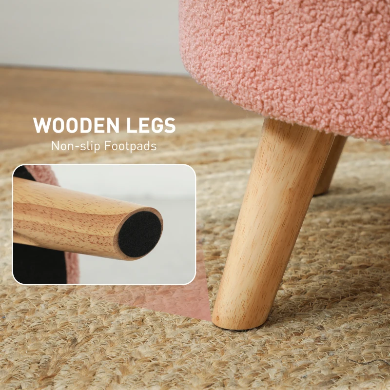 HOMCOM Round Ottoman Stool with Storage, Linen Upholstered Foot Stool with Padded Seat, Hidden Space and Wood Legs, Pink