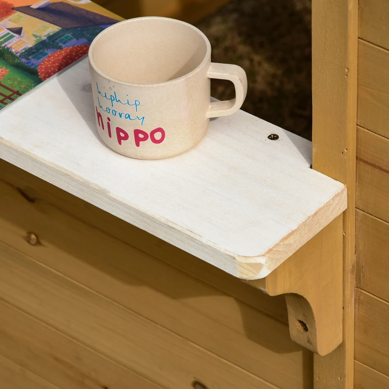 Outsunny Wooden Kids Playhouse with Door Windows Mailbox Flower Pot Holder Serving Station Bench Yellow