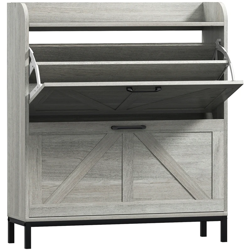 HOMCOM Shoe Cabinet Organizer with 2 Flip Drawers, Legs, Narrow Shoe Storage Cabinet for Entryway, Hallway, Light Gray