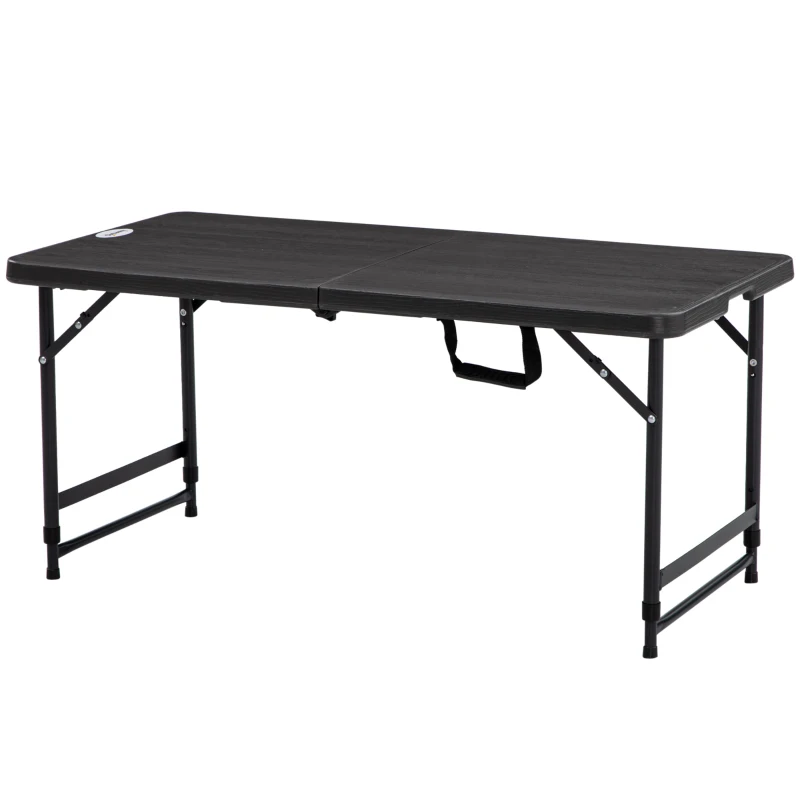 Outsunny Foldable Patio Dining Table for 4, Height Adjustable Outdoor Table for Garden Lawn Backyard, Dark Grey