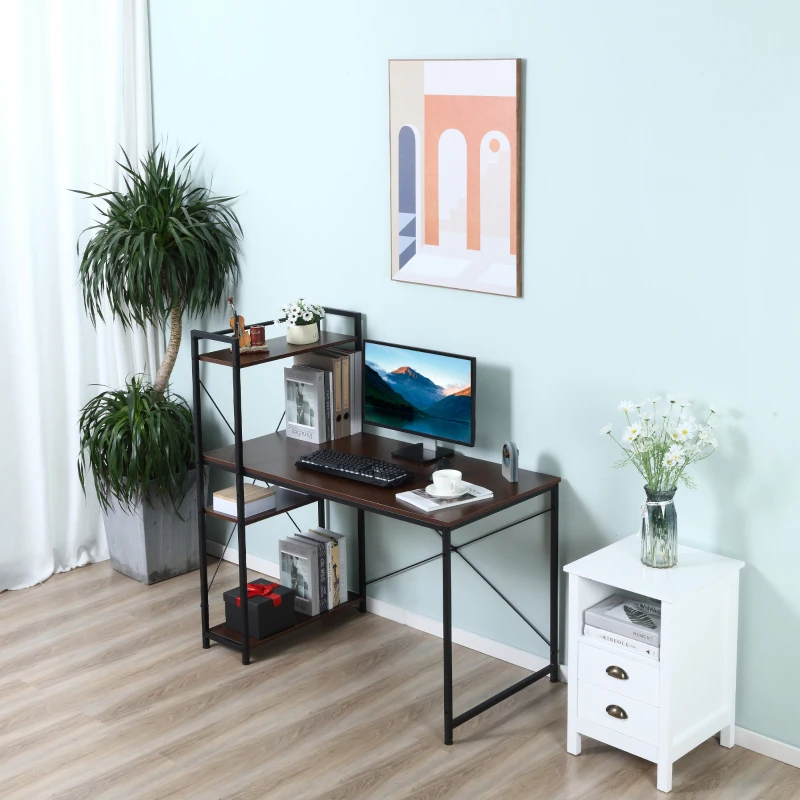 HOMCOM Computer Desk with Storage, Study Table with 4 Tier Shelves for PC Laptop Gaming Station Home Office Workstation Furniture, Walnut