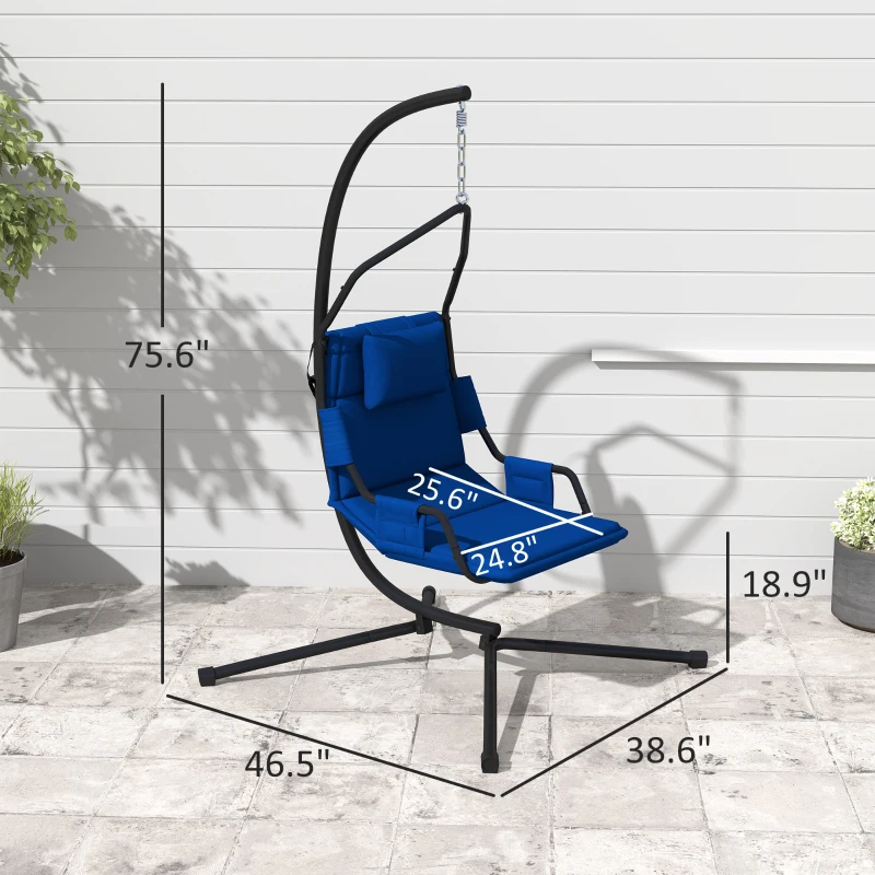 Outsunny Hammock Chair with Stand and PA Coating Cushion, Hanging Swing Chair with Steel Frame for Indoor and Outdoor, Dark Blue