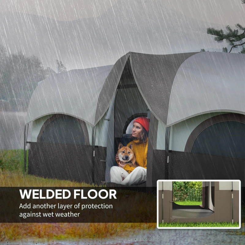 Outsunny 4-6 Person Camping Tent, 3 Room Cabin Tent, 3000mm Waterproof and UPF30+ with Sewn in Groundsheet and Carry Bag, Khaki